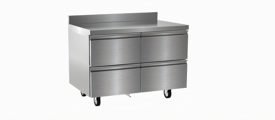 Product image #1 for Delfield 48-Inch Two-Section Worktop Refrigerator with 4 Drawers and 4-Inch Backsplash