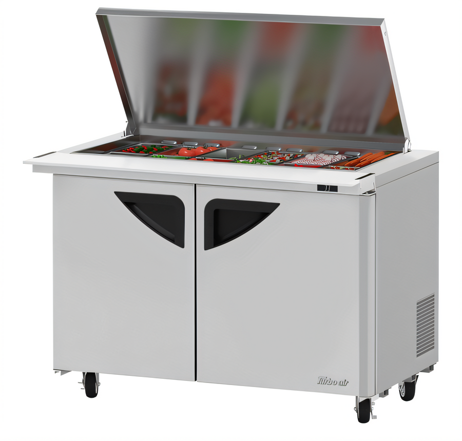 Product image #1 for Turbo Air Super Deluxe 48 1/4 Inch 2-Section Sandwich/Salad Mega Top Prep Table with Flat Lid and Rear-Mounted Refrigeration