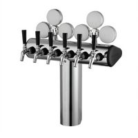 Perlick Illuminated Winged Tee 6-Faucet Glycol-Cooled Countertop Draft Tower, Stainless Steel