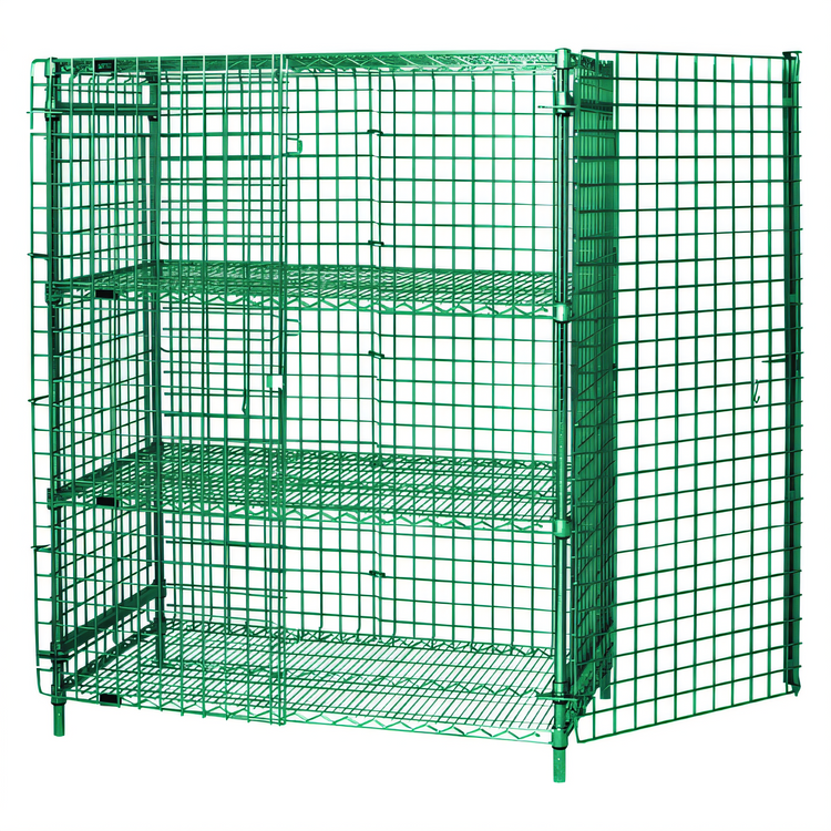 Product image #1 for Quantum 60-Inch Wide x 21-Inch Deep x 63-Inch High Stationary Security Cage with Green Epoxy Finish and 2 Intermediate Shelves