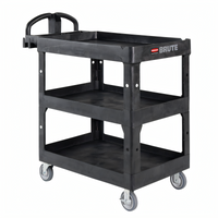 Rubbermaid Commercial BRUTE Medium 3-Shelf Heavy-Duty Ergo Utility Cart, 600 lb. Capacity, Black