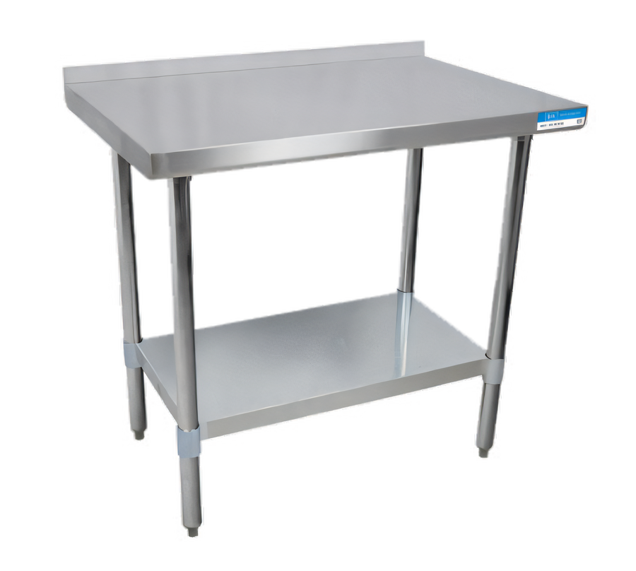 Product image #1 for BK Resources 48" x 30" 18-Gauge 430 Stainless Steel Work Table with 1-1/2" Rear Riser and Galvanized Undershelf