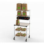 Thumbnail image #1 for Metro Chain Reaction CR2430DSS Mobile 5-Tier Order Staging Cart with Stainless Steel Worktable, Bin Storage, Chrome Wire Shelves and Casters