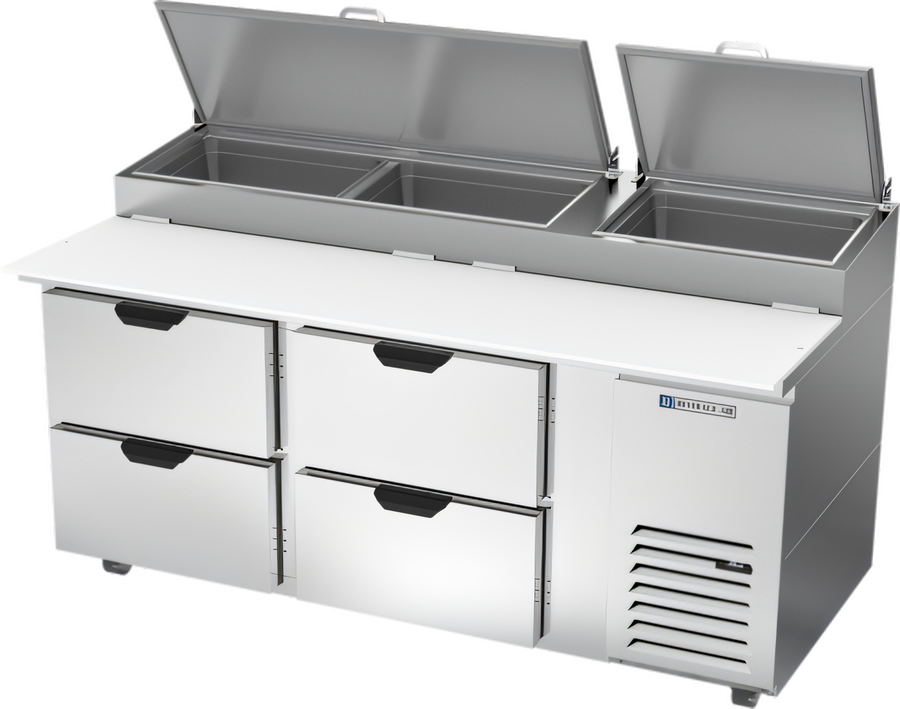 Product image #1 for Beverage-Air DPD72HC-4 Two-Section Refrigerated Deli/Pizza Prep Table with Four Drawers, 72-Inch Top, and 19-Inch Cutting Board