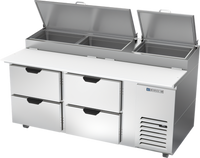 Beverage-Air DPD72HC-4 Two-Section Refrigerated Deli/Pizza Prep Table with Four Drawers, 72-Inch Top, and 19-Inch Cutting Board
