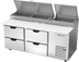 Thumbnail image #1 for Beverage-Air DPD72HC-4 Two-Section Refrigerated Deli/Pizza Prep Table with Four Drawers, 72-Inch Top, and 19-Inch Cutting Board