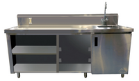 144-Inch W x 30-Inch D Stainless Steel Enclosed Base Beverage Table with Right Sink, Urn Trough and Glass Rack