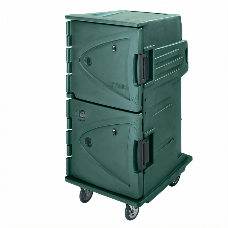Product image #1 for Cambro Camtherm Tall Profile Electric Hot Holding Cart with Double Doors, 12 Sheet Pan Capacity, Granite Green