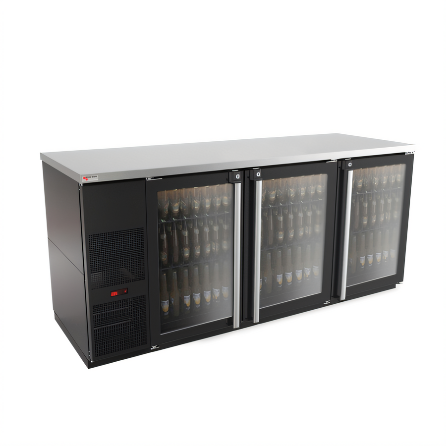 Product image #1 for Pro-Line E-Series Three-Section Refrigerated Back Bar Cabinet, 80 Inch, Self-Contained, 3 Glass Doors