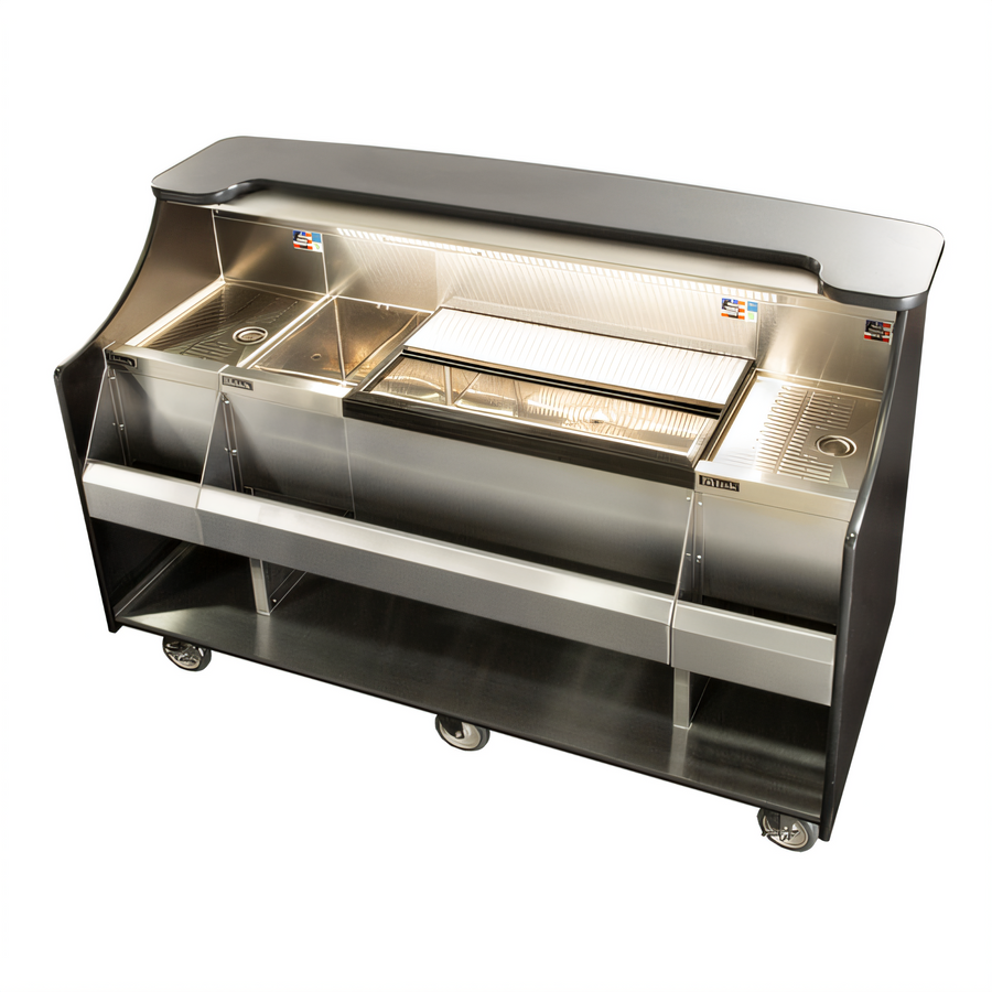 Product image #1 for 66-Inch Mobile Bar Station with Ice Chest, Insulated Bottle Well, Drainboards, Speed Rail, and LED Lighting