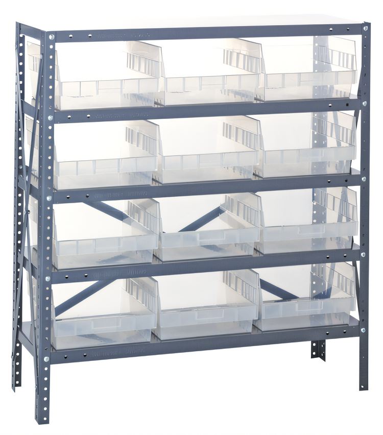 Product image #1 for Quantum Heavy-Duty Stationary Wire Shelving Unit with 5 Shelves and 12 Clear Bins, 36 x 18 x 39 Inches