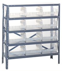 Quantum Heavy-Duty Stationary Wire Shelving Unit with 5 Shelves and 12 Clear Bins, 36 x 18 x 39 Inches