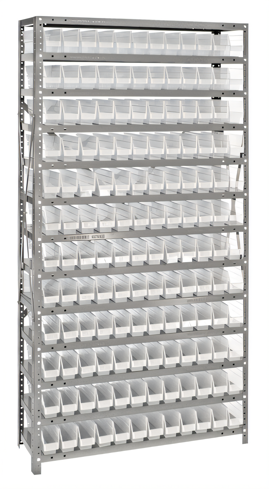 Product image #1 for Quantum Heavy-Duty Stationary Wire Shelving Unit with 13 Shelves and 144 Clear Bins, 36 x 12 x 75 Inches