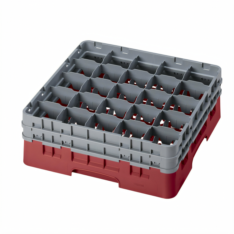 Product image #2 for Cambro Camrack® Full Size 25-Compartment Glass Rack with 2 Soft Gray Extenders, Low Profile, Cranberry