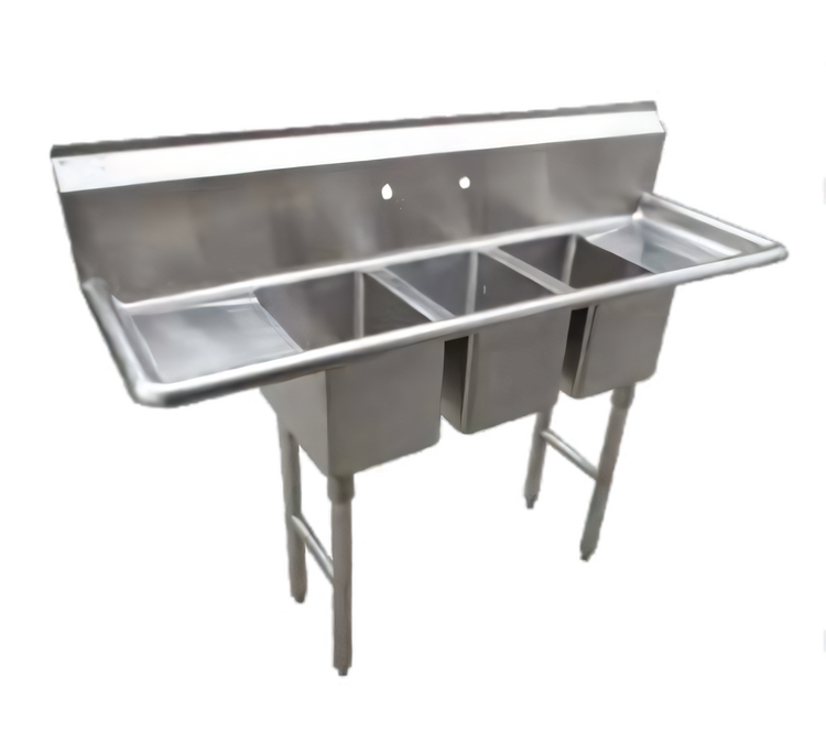 Product image #1 for Serv-Ware 58-Inch Compact 3-Compartment Stainless Steel Sink with Dual 12-Inch Drainboards