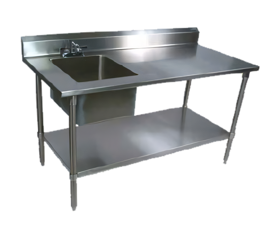 Product image #1 for John Boos 60-Inch Stainless Steel Prep Table with Left Sink Bowl, 5-Inch Backsplash and Undershelf
