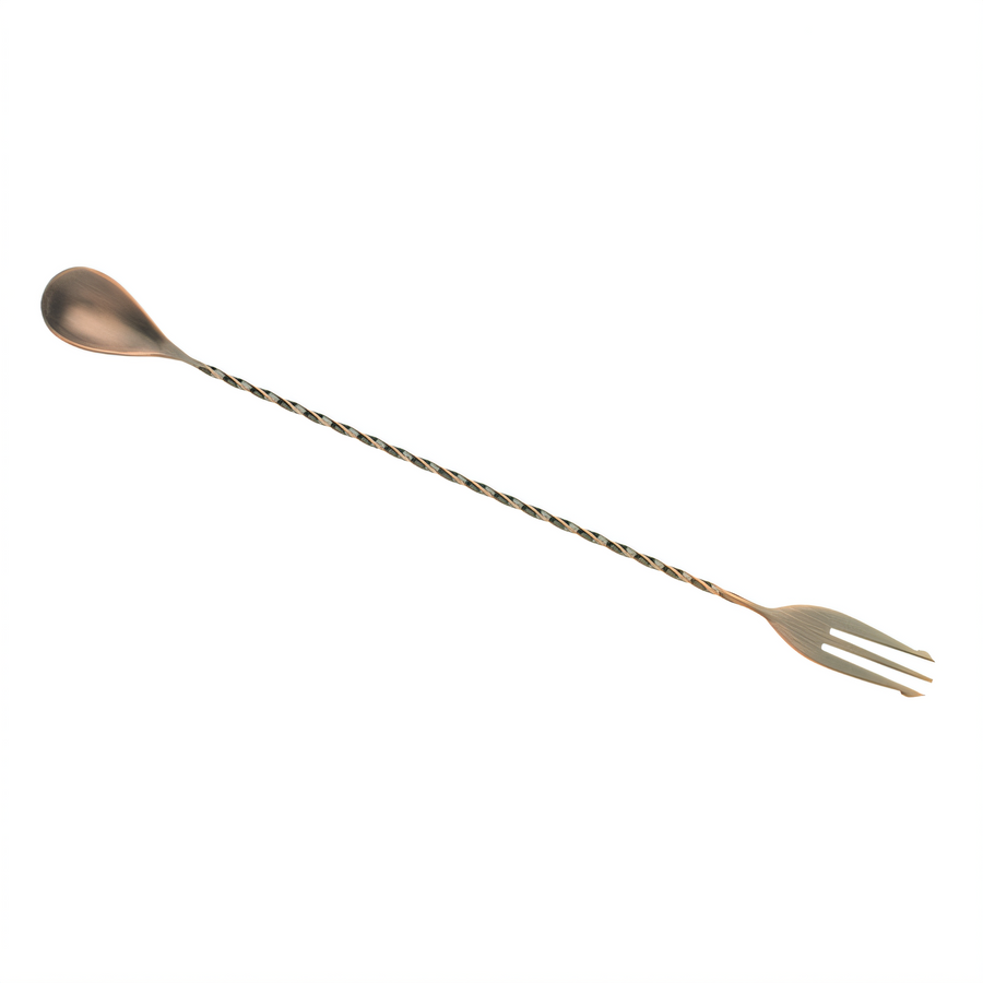 Product image #1 for Barfly 12-3/8 Inch Antique Copper-Plated Bar Spoon with Fork End and Twisted Stem