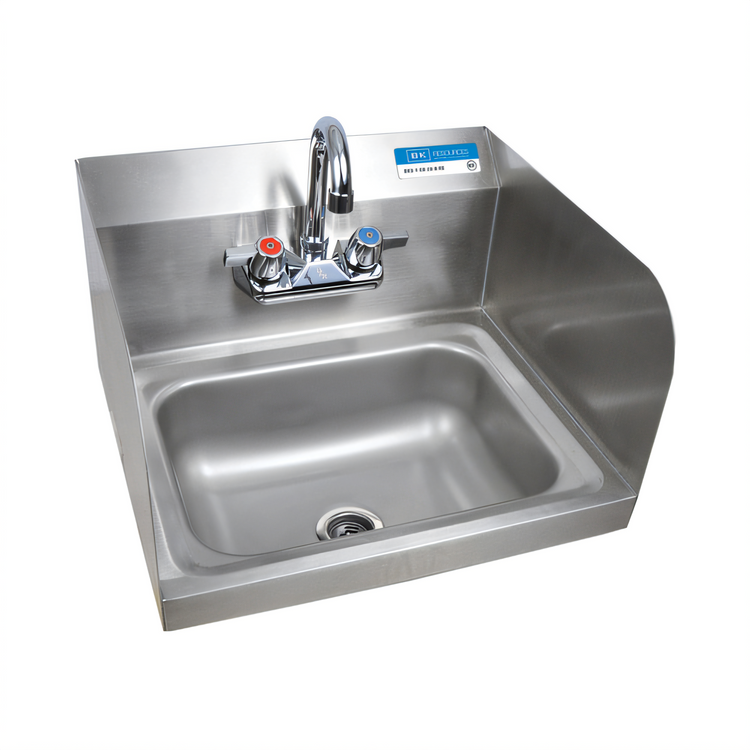 Product image #1 for BK Resources 14" x 10" Wall Mount Hand Sink Package with Lead-Free Faucet, Dual Side Splashes, and Marine Edge