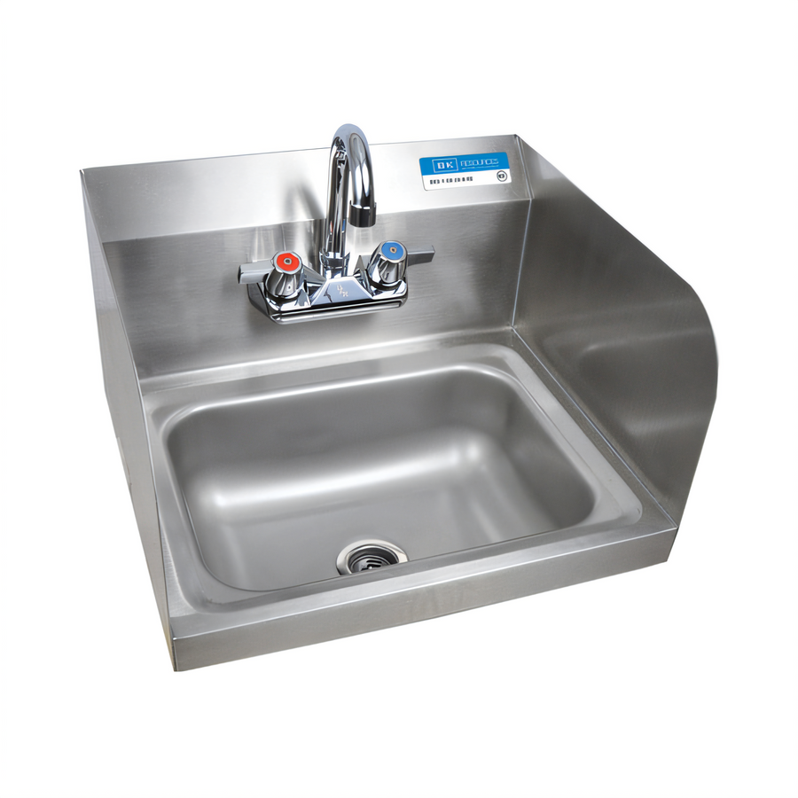 Product image #1 for BK Resources 14" x 10" Wall Mount Hand Sink Package with Lead-Free Faucet, Dual Side Splashes, and Marine Edge