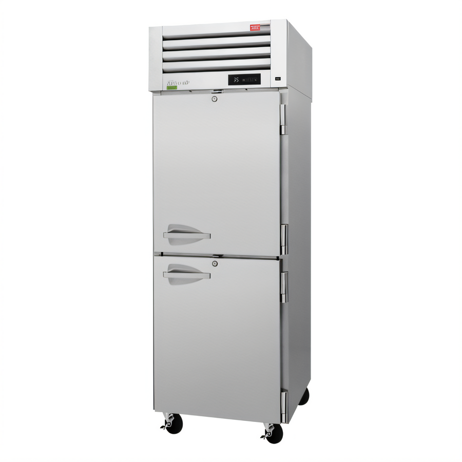 Product image #1 for Turbo Air PRO Series One-Section Reach-In Refrigerator with Half Solid Doors, Top-Mount Self-Contained, 24.76 Cu. Ft., Stainless Steel