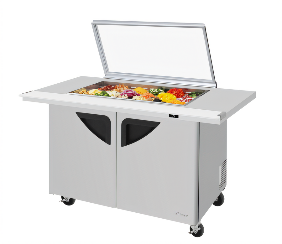 Product image #1 for Turbo Air Super Deluxe Two-Section Sandwich/Salad Mega Top Refrigerated Prep Table with Glass Lid, 18-Pan Capacity