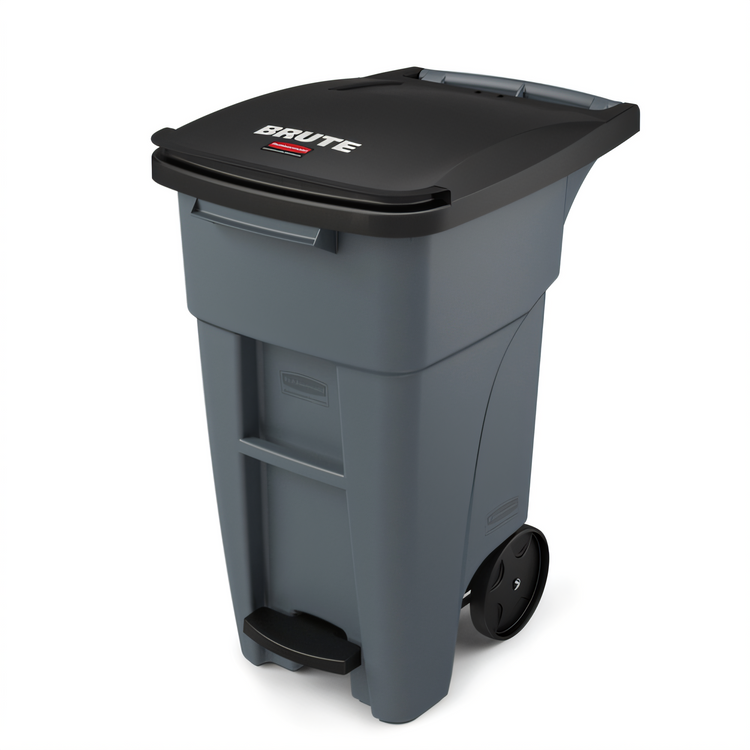 Product image #1 for Rubbermaid Commercial BRUTE 32 Gallon Step-On Rollout Trash Container with Hinged Lid