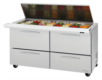 Turbo Air PRO Series 60-1/4-Inch Two-Section Mega Top Sandwich/Salad Prep Table with Flat Lid, 24-Pan Top, 4 Drawers