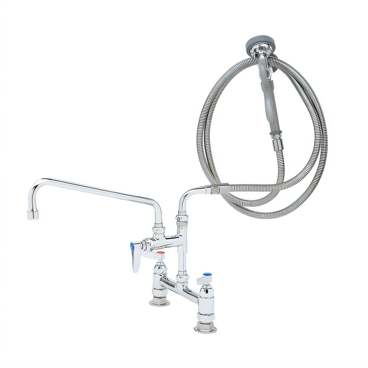 Product image #1 for T&S Brass B-0175-04 Pre-Rinse Unit with 8-Inch Deck Mount Add-On Faucet, 12-Inch Swing Nozzle and Spray Valve