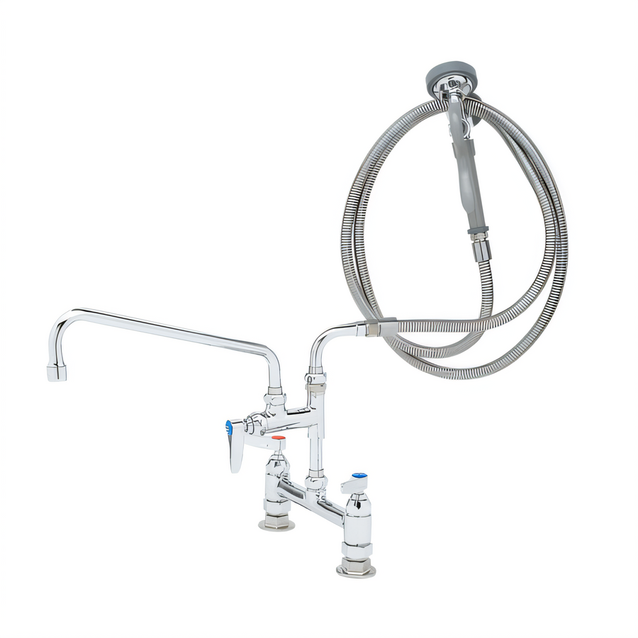 Product image #1 for T&S Brass B-0175-04 Pre-Rinse Unit with 8-Inch Deck Mount Add-On Faucet, 12-Inch Swing Nozzle and Spray Valve
