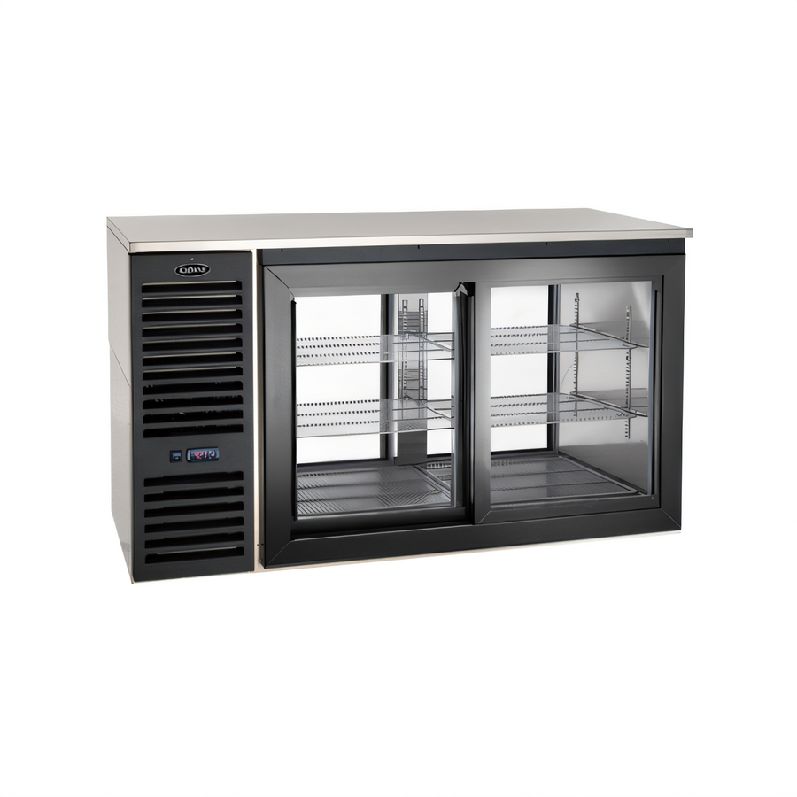 Product image #1 for Pass-Thru Sliding Door Refrigerated Back Bar Storage Cabinet, 60 Inch, 4 Glass Doors, Left-Mounted Self-Contained