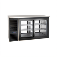 Pass-Thru Sliding Door Refrigerated Back Bar Storage Cabinet, 60 Inch, 4 Glass Doors, Left-Mounted Self-Contained