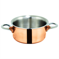 Winco 3.75-Inch Round 15 Oz Copper-Plated Tri-Ply Mini Casserole with Riveted Handles, Induction Ready