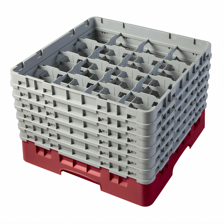 Product image #2 for Cambro Camrack Full Size 16-Compartment Glass Rack with 6 Soft Gray Extenders, Cranberry