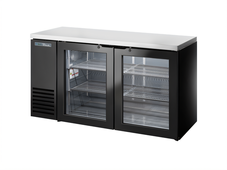 Product image #1 for Two-Section Glass Swing Door Back Bar Cooler, 24-Inch Deep, Single Zone, 60-1/8-Inch Wide, Stainless Top, Black Exterior