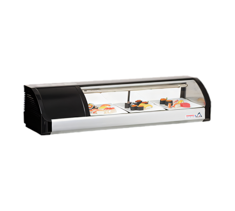 Product image #1 for Everest Refrigeration 47-1/4-Inch Countertop Curved Glass Sushi Display Case with Left-Mounted Self-Contained Refrigeration