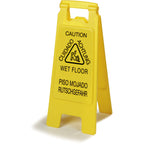 Thumbnail image #1 for CFS Brands Flo-Pac® 3690904 Wet Floor Safety Sign, A-Frame, Two-Sided, Multilingual, Yellow Polypropylene, 11"W x 25"H Case of 6