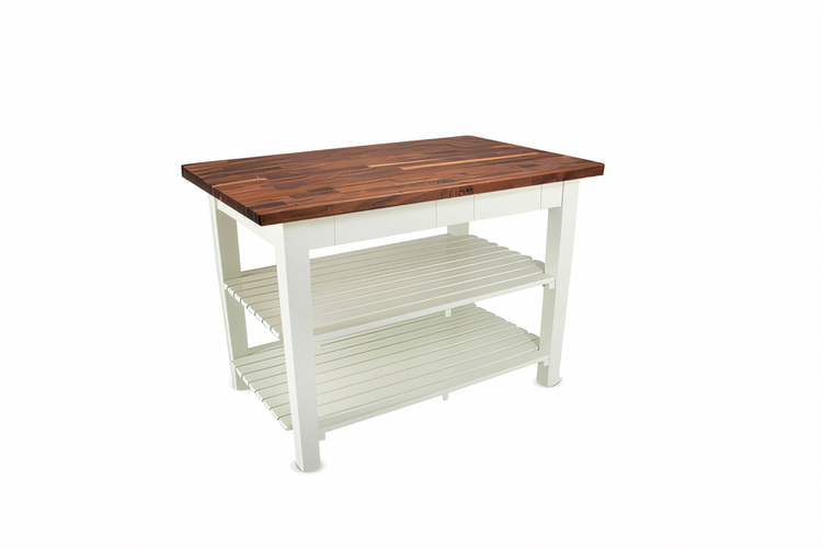 Product image #1 for John Boos Blended American Black Walnut Edge Grain Wood Top Work Table with Painted Base, 2 Slatted Undershelves and Tapered Legs
