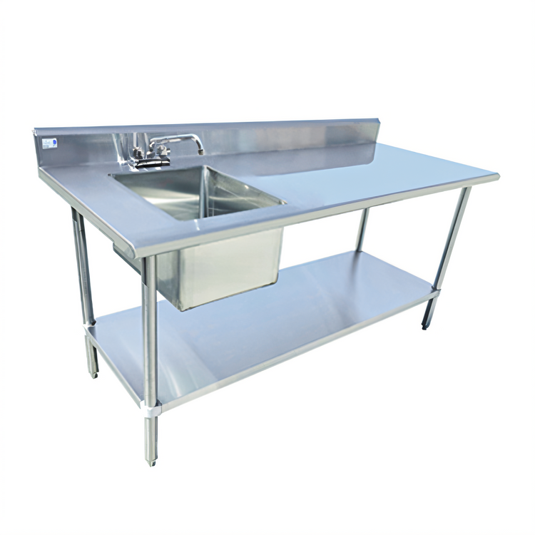Product image #1 for Serv-Ware 72-Inch 16-Gauge Stainless Steel Sink Table with Left-Side Sink and 5-Inch Backsplash