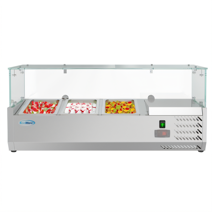 Product image #1 for KoolMore Refrigerated Countertop Prep Table with Double Glass Food Guard, 3 x 1/3 Pan Capacity