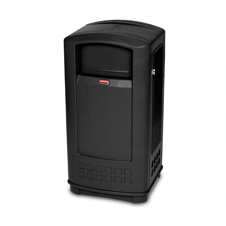Product image #1 for Rubbermaid Commercial Plaza Jr. 35-Gallon Black Rectangular Bathroom Trash Can