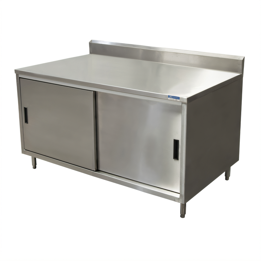 Product image #1 for BK Resources CSTR5-3048S 48 Inch Stainless Steel Chef Table with Cabinet Base, Sliding Doors, and 5 Inch Back Riser