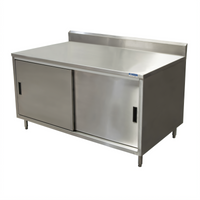 BK Resources CSTR5-3048S 48 Inch Stainless Steel Chef Table with Cabinet Base, Sliding Doors, and 5 Inch Back Riser