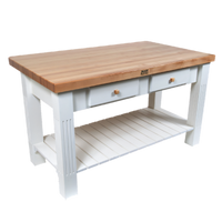 John Boos Grazzi 60-Inch x 36-Inch Butcher Block Work Table with Maple Top, Drawers, and Drop Leaf