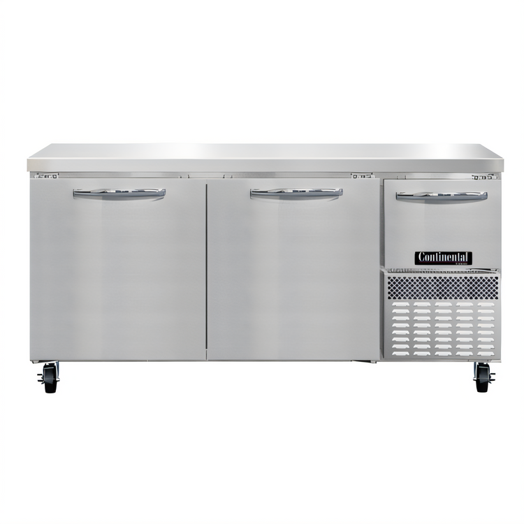 Product image #1 for Continental Refrigerator FA68SN 68" Shallow Depth Worktop Freezer with 2 Full & 1 Half Height Doors