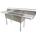 Thumbnail image #1 for Serv-Ware 3-Compartment Economy Sink with Dual 18-Inch Drainboards, 18-Gauge 304 Stainless Steel