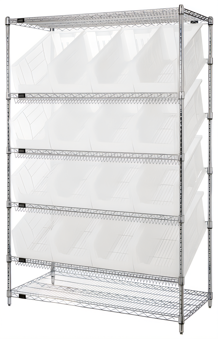 Product image #1 for Quantum Stationary Wire Bin Shelving Unit with 16 Clear Bins, 24 x 48 x 74 Inches, Chrome Plated