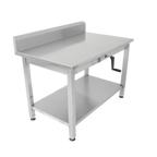 Thumbnail image #1 for John Boos LT6R5-3048SSW-X ADA Hydraulic Lift Stainless Steel Work Table, 48 x 30 Inch, 5-Inch Backsplash, Fixed Undershelf, 32-40 Inch Height
