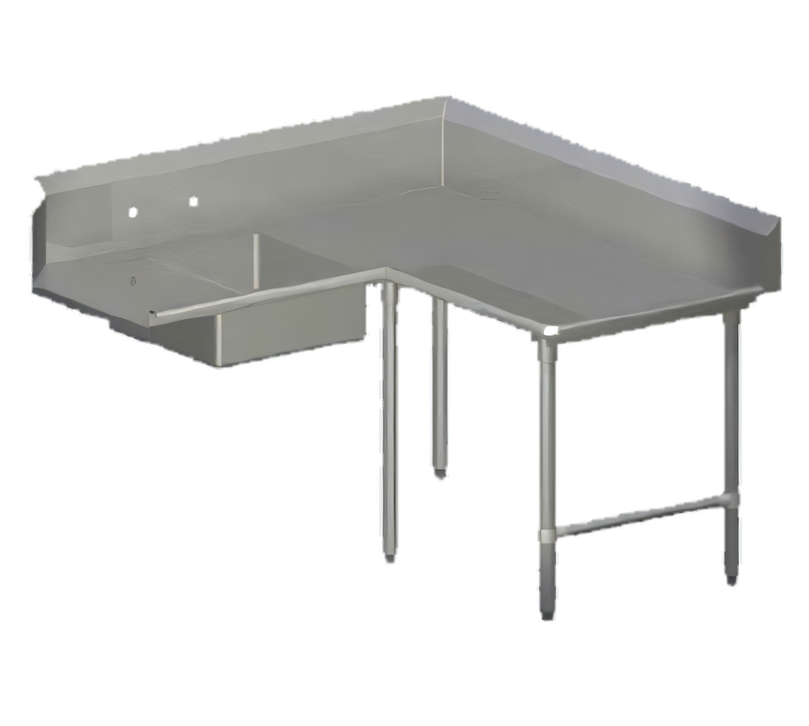 Product image #1 for Pro-Bowl L-Shaped Corner Soiled Dishtable with 20" x 20" Pre-Rinse Sink Bowl, Right-to-Left, 60" x 120"