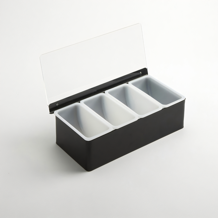 Product image #1 for American Metalcraft 4-Compartment Countertop Stainless Steel Bar Garnish Caddy with 4 x 16 oz. Plastic Containers