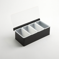 American Metalcraft 4-Compartment Countertop Stainless Steel Bar Garnish Caddy with 4 x 16 oz. Plastic Containers